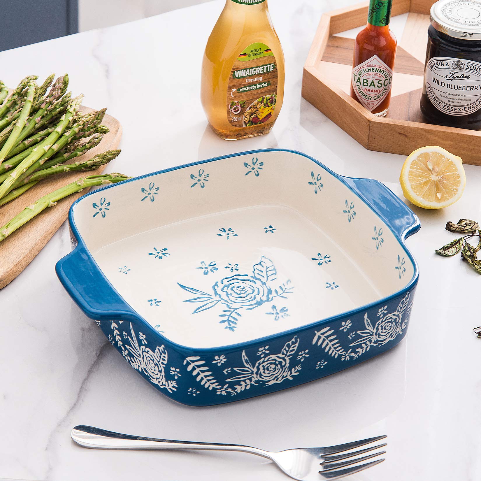 Wisenvoy Baking Dish Ceramic Brownie Pan 9X9 Baking Pan Casserole Dish Lasagna Pan Square Rose Dish Pan Bakeware Sets